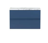 Hudson Reed URB306LCM Urban Modern Bathroom Wall Hung 2 Soft Close Drawer Vanity Unit and Carrera Marble Laminate Worktop, 800mm, Satin Blue