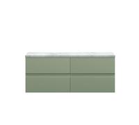 Hudson Reed URB804LBG2 Urban Modern Bathroom Wall Hung 4 Soft Close Drawer Vanity Unit and Bellato Grey Laminate Worktop, 1200mm, Satin Green