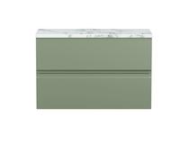 Hudson Reed URB806LCM Urban Modern Bathroom Wall Hung 2 Soft Close Drawer Vanity Unit and Carrera Marble Laminate Worktop, 800mm, Satin Green