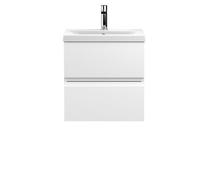 Hudson Reed Urban 500mm Satin White Wall Hung 2 Drawer Vanity Unit And Mid-Edge Basin With Silent Close, 540 X 510 X 390mm