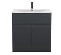 Hudson Reed Urban Floor Standing 2 Door Vanity & Curved Ceramic Basin, 800Mm - Soft Black