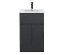 Hudson Reed Urban Floor Standing 2 Door 1 Drawer Vanity & Curved Ceramic Basin, 500Mm - Soft Black