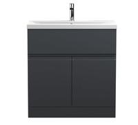 Hudson Reed Urban Floor Standing 2 Door 1 Drawer Vanity Unit With Mid-Edge Basin, Durable Modern Vanity Unit In Soft Black, 800mm