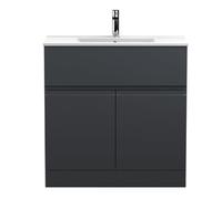 Hudson Reed Urban Floor Standing 2 Door 1 Drawer Vanity Unit With Minimalist Basin, Modern Vanity Unit In Soft Black, 800mm