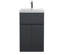 Hudson Reed Urban Floor Standing 2 Door 1 Drawer Vanity Unit With Thin-Edge Basin, Modern Vanity Unit In Soft Black, 500mm
