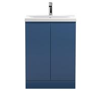 Hudson Reed Urban Floor Standing 2 Door Vanity Unit and Mid Edge Ceramic Basin | Satin Blue | MDF | 600mm