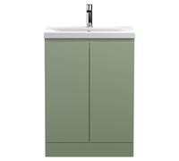 Hudson Reed Urban Floor Standing 2 Door Vanity Unit and Mid Edge Ceramic Basin | Satin Green | MDF | 600mm