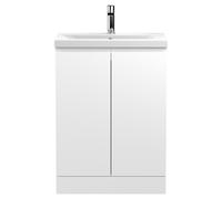 Hudson Reed Urban Floor Standing 2 Door Vanity Unit and Mid Edge Ceramic Basin | Satin White | MDF | 600mm