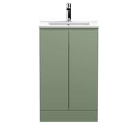 Hudson Reed Urban Floor Standing 2 Door Vanity Unit and Minimalist Ceramic Basin | Satin Green | MDF | 500mm
