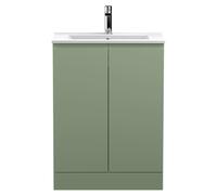 Hudson Reed Urban Floor Standing 2 Door Vanity Unit and Minimalist Ceramic Basin | Satin Green | MDF | 600mm