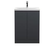 Hudson Reed Urban Floor Standing 2 Door Vanity & Mid-edge Ceramic Basin, 600Mm - Soft Black