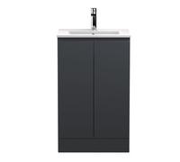 Hudson Reed URB1407B Urban Modern Bathroom Floor Standing 2 Door Bathroom Vanity Unit & Minimalist Ceramic Basin, 500mm, Soft Black