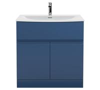 Hudson Reed Urban Floor Standing Single Drawer 2 Door Vanity Unit and Curved Ceramic Basin | Satin Blue | MDF | 800mm