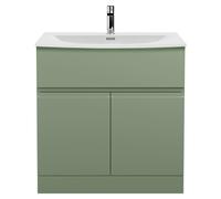 Hudson Reed Urban Floor Standing Single Drawer 2 Door Vanity Unit and Curved Ceramic Basin | Satin Green | MDF | 800mm