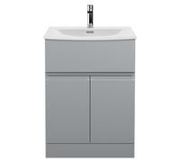 Hudson Reed Urban Floor Standing Single Drawer 2 Door Vanity Unit and Curved Ceramic Basin | Satin Grey | MDF | 600mm