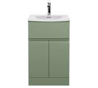 Hudson Reed Urban Floor Standing Single Drawer 2 Door Vanity Unit and Curved Ceramic Basin | Satin Green | MDF | 500mm