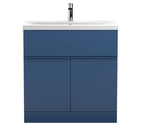 Hudson Reed Urban Floor Standing Single Drawer 2 Door Vanity Unit and Mid Edge Ceramic Basin | Satin Blue | MDF | 800mm