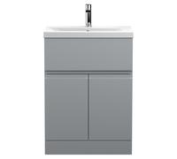 Hudson Reed Urban Floor Standing Single Drawer 2 Door Vanity Unit and Mid Edge Ceramic Basin | Satin Grey | MDF | 600mm