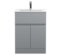 Hudson Reed Urban Floor Standing Single Drawer 2 Door Vanity Unit and Minimalist Ceramic Basin | Satin Grey | MDF | 600mm