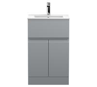 Hudson Reed Urban Floor Standing Single Drawer 2 Door Vanity Unit and Minimalist Ceramic Basin | Satin Grey | MDF | 500mm