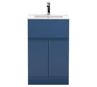 Hudson Reed Urban Floor Standing Single Drawer 2 Door Vanity Unit and Minimalist Ceramic Basin | Satin Blue | MDF | 500mm