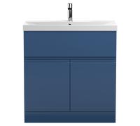 Hudson Reed Urban Floor Standing Single Drawer 2 Door Vanity Unit and Thin Edge Ceramic Basin | Satin Blue | MDF | 800mm