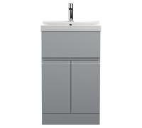Hudson Reed Urban Floor Standing Single Drawer 2 Door Vanity Unit and Thin Edge Ceramic Basin | Satin Grey | MDF | 500mm
