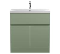 Hudson Reed Urban Floor Standing Single Drawer 2 Door Vanity Unit and Thin Edge Ceramic Basin | Satin Green | MDF | 800mm