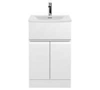 Hudson Reed URB101G Urban Modern Bathroom Floor Standing 2 Soft Close Doors and 1 Drawer Vanity Unit with Round Ceramic Basin with 30mm Profile, 500mm, Satin White