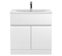 Hudson Reed URB105G Urban Modern Bathroom Floor Standing 2 Soft Close Doors and 1 Drawer Vanity Unit with Round Ceramic Basin with 30mm Profile, 800mm, Satin White