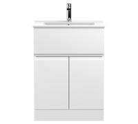 Hudson Reed Urban Floor Standing Vanity Unit and Minimalist Ceramic Basin | Satin White | MDF | 600mm
