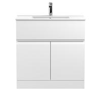 Hudson Reed Urban Floor Standing Vanity Unit and Minimalist Ceramic Basin | Satin White | MDF | 800mm