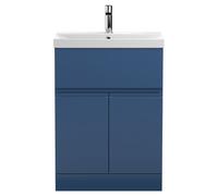 Hudson Reed Urban Floor Stansing Single Drawer 2 Door Vanity Unit and Thin Edge Ceramic Basin | Satin Blue | MDF | 600mm