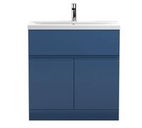 Hudson Reed Urban Satin Blue Floor Standing 2 Door 1 Drawer Vanity Unit And Basin With Silent Close, 850 X 810 X 390