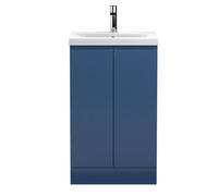 Hudson Reed Urban Satin Blue Floor Standing 2 Door Vanity Unit And Mid-Edge Basin With Silent Close, 850 X 510 X 390