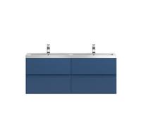Hudson Reed Urban Wall Hung 2 Drawer Vanity Unit and Twin Polymarble Basins | Satin Blue | MDF | 600mm
