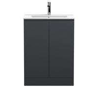 Hudson Reed Urban Floor Standing 2 Door Vanity & Minimalist Ceramic Basin, 600Mm - Soft Black