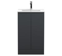 Hudson Reed URB1407B Urban Modern Bathroom Floor Standing 2 Door Bathroom Vanity Unit & Minimalist Ceramic Basin, 500mm, Soft Black