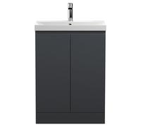 Hudson Reed Urban Satin Floor Standing 2 Door Vanity Unit and Thin Edge Ceramic Basin | Soft Black | MFC | 600mm