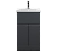 Hudson Reed Urban Floor Standing 2 Door 1 Drawer Vanity & Mid-edge Ceramic Basin, 500Mm - Soft Black