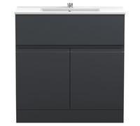 Hudson Reed URB1405B Urban Modern Bathroom Floor Standing 2 Door 1 Drawer Bathroom Vanity Unit & Minimalist Ceramic Basin, 800mm, Soft Black