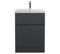 Hudson Reed Urban Satin Floor Standing Single Drawer 2 Door Vanity Unit and Thin Edge Ceramic Basin | Soft Black | MFC | 600mm