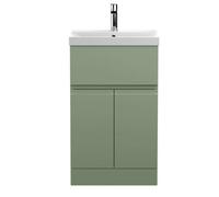 Hudson Reed Urban Satin Green Floor Standing 2 Door 1 Drawer Vanity Unit And Thin-Edge Basin With Silent Close, 860 X 510 X 395