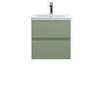 Hudson Reed Urban Satin Green Wall Hung 2 Drawer Vanity Unit And Mid-Edge Basin With Silent Close, 540 X 510 X 390