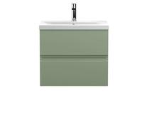 Hudson Reed Urban Satin Green Wall Hung 2 Drawer Vanity Unit And Mid-Edge Basin With Silent Close, 540 X 610 X 390