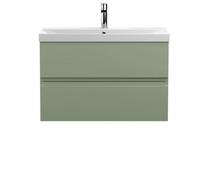 Hudson Reed Urban Satin Green Wall Hung 2 Drawer Vanity Unit And Thin-Edge Basin With Silent Close, 550 X 810 X 395