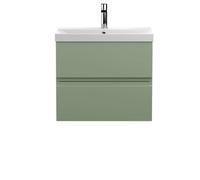 Hudson Reed Urban Satin Green Wall Hung 2 Drawer Vanity Unit And Thin-Edge Basin With Silent Close, 550 X 610 X 395