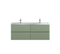 Hudson Reed Urban Wall Hung 2 Drawer Vanity Unit and Twin Ceramic Basins | Satin Green | MDF | 600mm