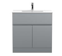Hudson Reed Urban Floor Standing Single Drawer 2 Door Vanity Unit and Minimalist Ceramic Basin | Satin Grey | MDF | 800mm