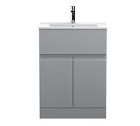 Hudson Reed Urban Floor Standing 2 Door 1 Drawer Vanity Unit With Minimalist Basin 600Mm - Satin Grey